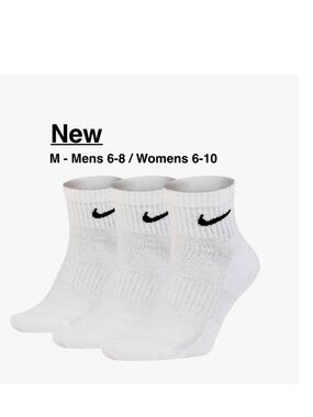 New Nike Men's 3-Pack M 24-27cm Everyday Plus Cotton Cushioned Ankle Socks ⭐️⭐️